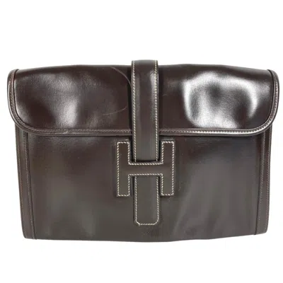 Pre-owned Hermes Dark Brown Leather Clutch Bag ()