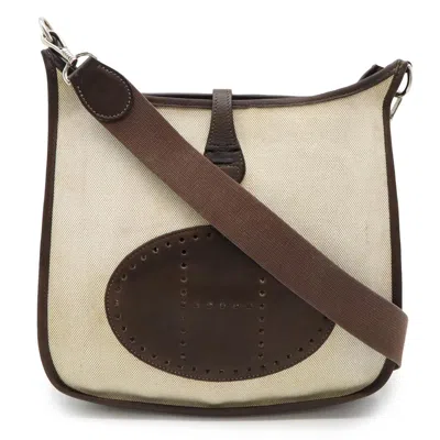 Pre-owned Hermes Dark Brown Natural Toile H Leather Shoulder Bag ()