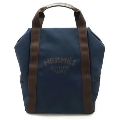 Pre-owned Hermes Dark Brown Navy Canvas Leather Backpack ()