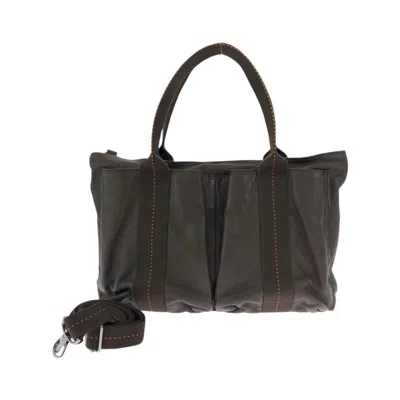 Pre-owned Hermes Dark Brown Orange Veau Derma Handbag Shoulder Bag ()