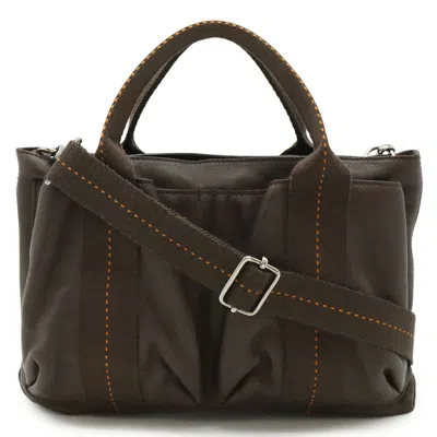 Pre-owned Hermes Dark Brown Orange Veau Derma Handbag Shoulder Bag Tote Bag ()