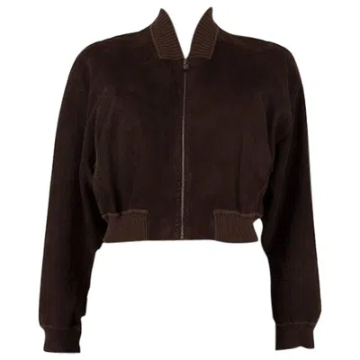 Pre-owned Hermes Dark Brown Suede Leather Cropped Bomber Jacket 42 L