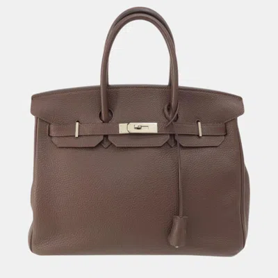 Pre-owned Hermes Dark Brown Togo Birkin 35 Handbag