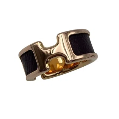Pre-owned Hermes Dark Brown Yellow Leather Metal Band Ring ()