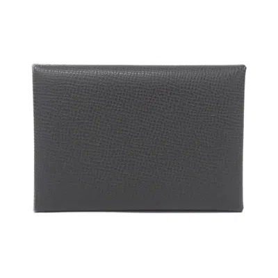 Pre-owned Hermes Dark Gray Graphite Epsom Leather Coin Purse/coin Case ()