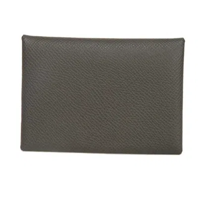 Pre-owned Hermes Dark Gray Graphite Epsom Leather Coin Purse/coin Case () In Dark Gray, Graphite