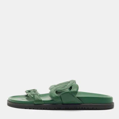 Pre-owned Hermes Dark Green Leather Extra Sandals Size 41