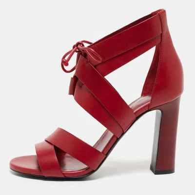 Pre-owned Hermes Dark Red Leather Ankle Strap Sandals Size 38