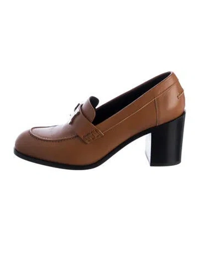 Pre-owned Hermes Dauphine 70 H Logo Pumps In Brown