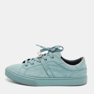 Pre-owned Hermes Day Size 39 Blue Bleuet Suede Low Top Sneakers
