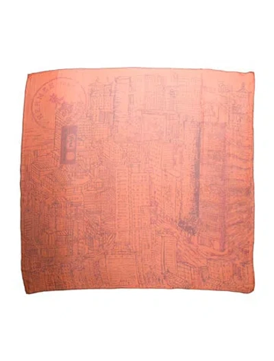 Pre-owned Hermes De Passage A Tokyo Mousseline Silk Scarf In Orange