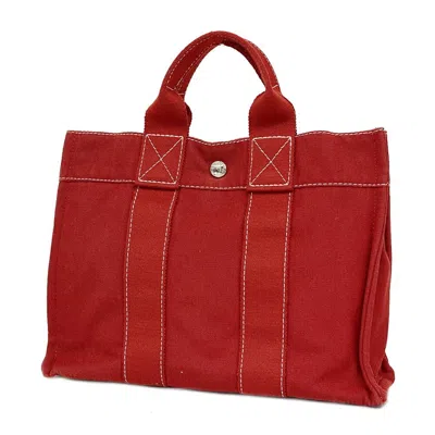 Hermes Hermès Deauville Red Canvas Tote Bag ()