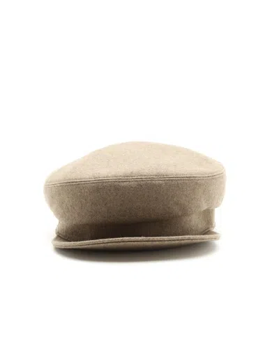 Pre-owned Hermes Hermès Deauville Cashmere Cap Noir, Size 59 In Sand
