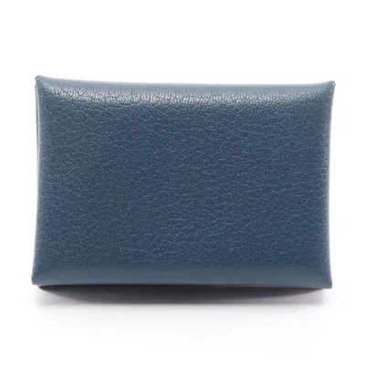 Pre-owned Hermes Deep Blue Navy Leather Coin Purse/coin Case ()