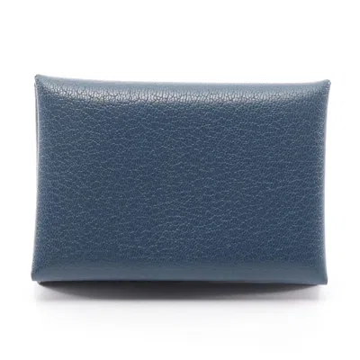 Pre-owned Hermes Deep Blue Navy Leather Coin Purse/coin Case ()