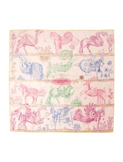 Pre-owned Hermes Della Cavalleria Favolosa Double Face Silk Scarf In Pink