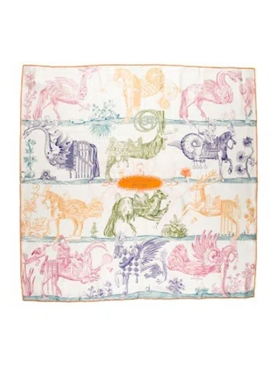 Pre-owned Hermes Della Cavalleria Favolosa Double Face Silk Scarf In White