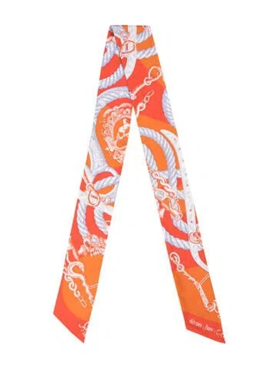 Pre-owned Hermes Della Cavalleria Maxi Silk Twilly Scarf In Orange
