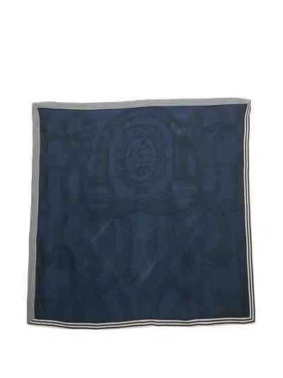 Pre-owned Hermes Della Cavalleria Silk Scarf In Blue