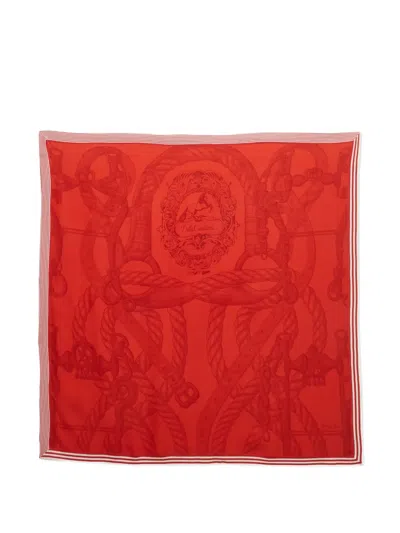 Pre-owned Hermes Della Cavalleria Silk Scarf In Red