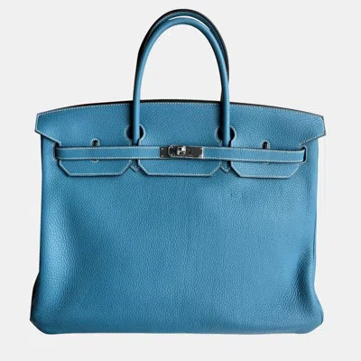Pre-owned Hermes Denim Blue Togo Leather Birkin 40 Tote Bag