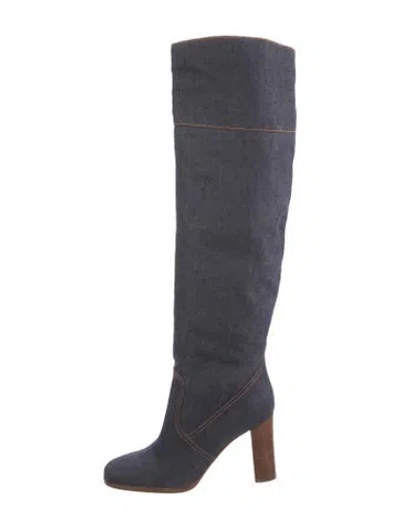 Pre-owned Hermes Denim Boots In Blue