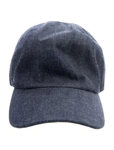 Pre-owned Hermes Denim Davis H Primavera Cap In Blue