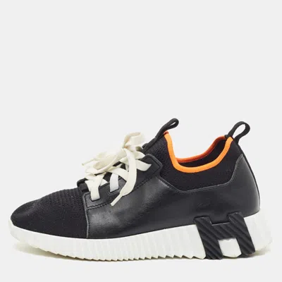 Pre-owned Hermes Depart Size 35 Black Canvas And Leather Low Top Sneakers