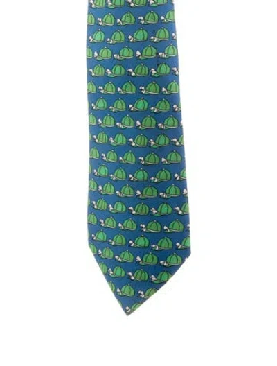 Pre-owned Hermes Derby Cap Print Silk Tie In Multi