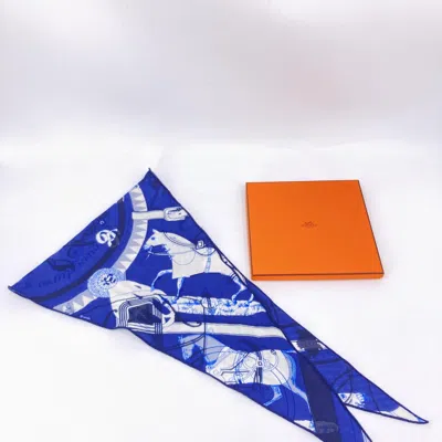 Pre-owned Hermes Hermès Designer Blue Silk Women's Scarf ()