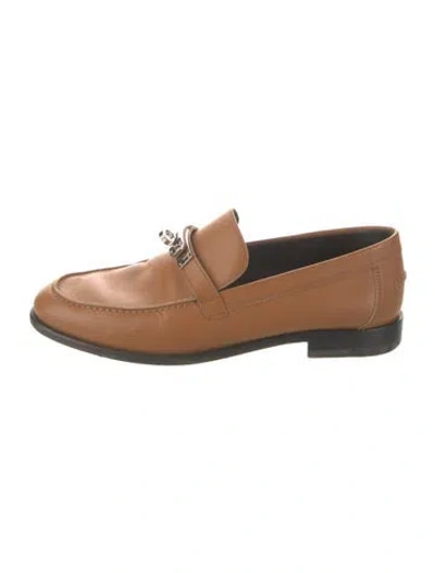 Pre-owned Hermes Destin Leather Loafers In Brown