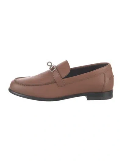 Pre-owned Hermes Destin Leather Loafers In Brown