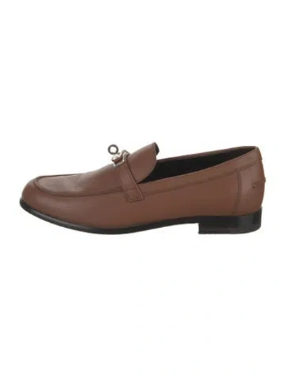 Pre-owned Hermes Destin Leather Loafers In Brown