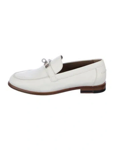 Pre-owned Hermes Destin Leather Loafers In White
