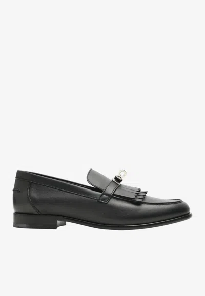 Hermes Destin Loafers In Black Calf Leather With Palladium Kelly Buckle