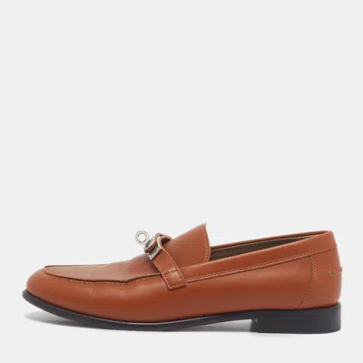 Pre-owned Hermes Destin Size 38 Brown Leather Loafers
