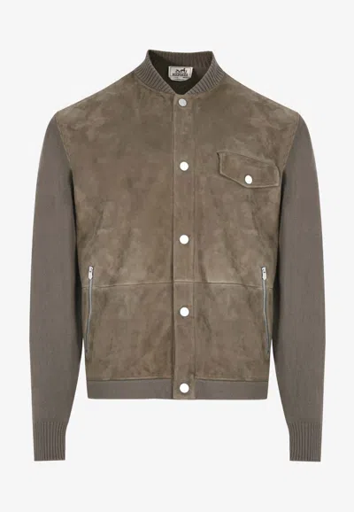 Hermes "devant Cuir" Bomber Jacket In Wool And Goatskin In Brown