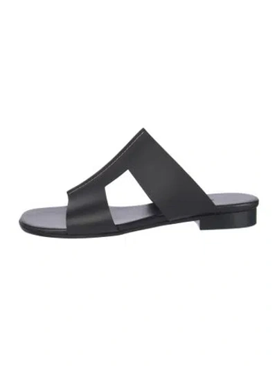 Pre-owned Hermes Devise H Logo Slides In Black