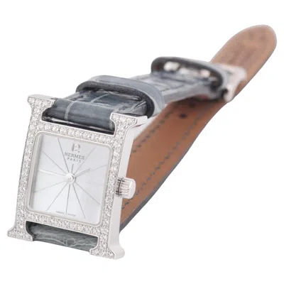Pre-owned Hermes Diamond 18kwg H Heure Ladies Watch Hh1.191 In Multi