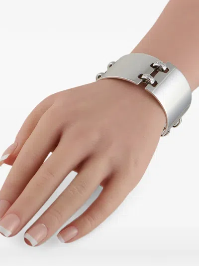 Pre-owned Hermes Diamond Cuff Bracelet In Silver