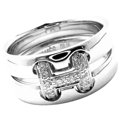 Pre-owned Hermes Diamond H Double Band Flex White Gold Ring