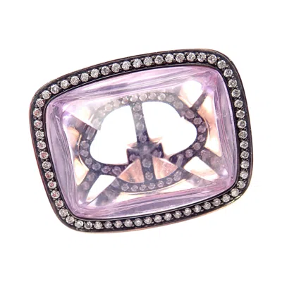 Pre-owned Hermes Diamond Large Amethyst Rose Gold Ring In Red