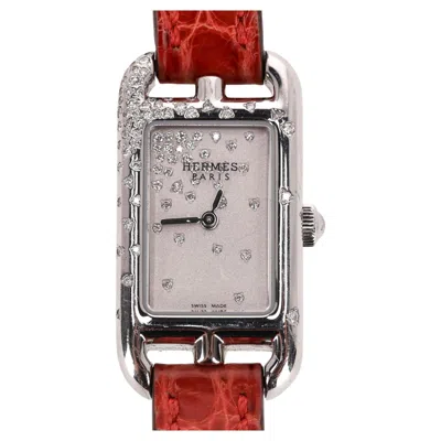 Pre-owned Hermes Diamond Nantucket Watch With Alligator Strap In Multi