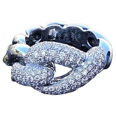 Pre-owned Hermes Diamond Ring Pave Love Knot Twist 18k White Gold Size 52 Us 6.25