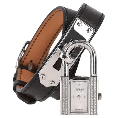 Pre-owned Hermes Diamond-set Kelly Watch With Mother-of-pearl Face & Leather Strap In Multi
