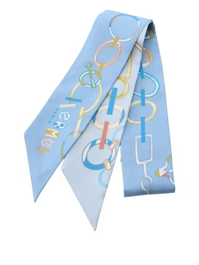 Pre-owned Hermes Do Re Boucles Silk Twilly In Blue