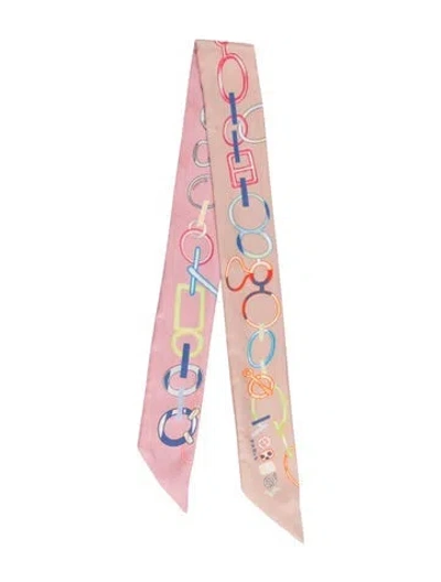 Pre-owned Hermes Do Re Boucles Silk Twilly Scarf In Pink
