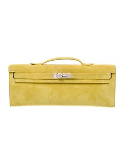 Pre-owned Hermes Doblis Kelly Cut Clutch In Yellow