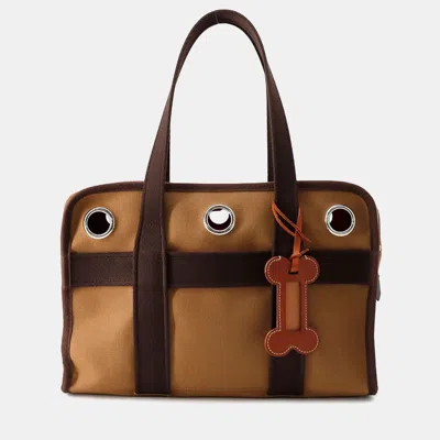 Pre-owned Hermes Dog Carrier Feu Toile H Bag In Brown