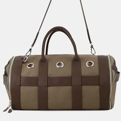 Pre-owned Hermes Dog Khaki/feu Toile Military Canvas Carry Bag In Brown